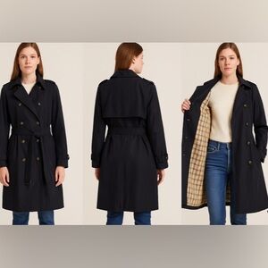 Larry Levine Navy Trench Coat with Plaid Lining